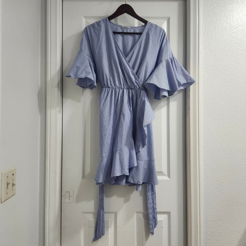 Soprano Light Blue Asymmetrical Wrap Dress